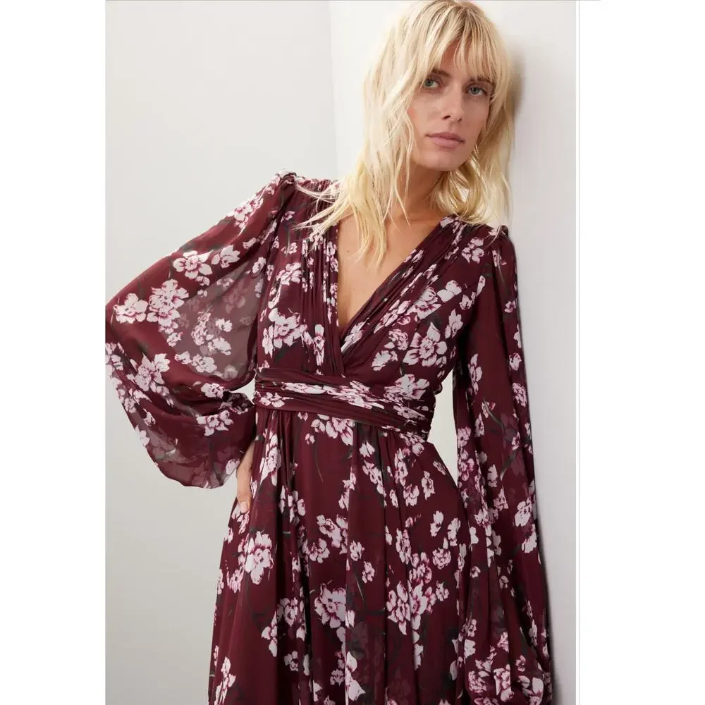 Leena for Mac Duggal Floral Chiffon Red Gown From Rent The Runway Size: XS 0 - Picture 3 of 13